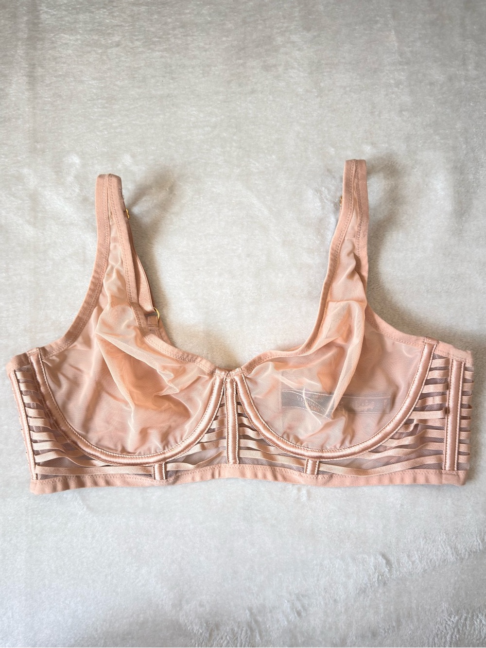 Victoria's Secret Very Sexy Unlined Mesh Strappy Plunge Bra Nude 38C